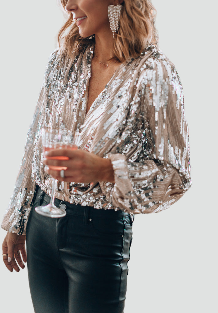Dames Blouse met Pailletten Lange Mouwen Feestelijk Model - StudioMarella
