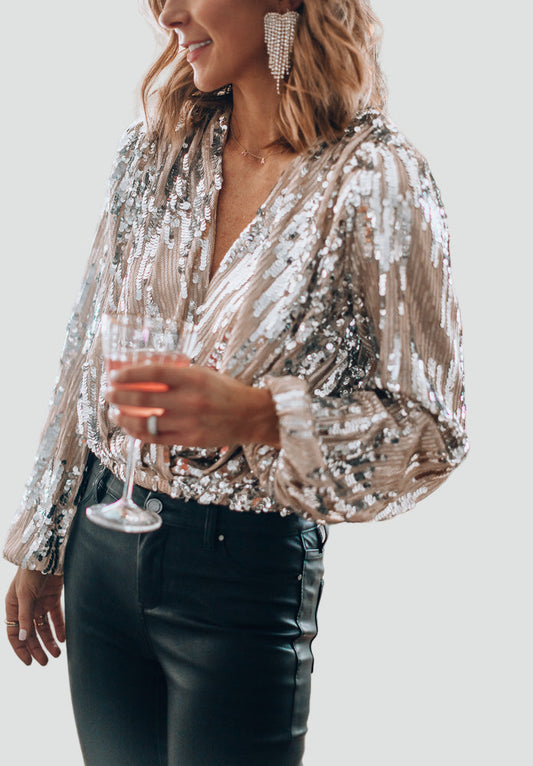 Dames Blouse met Pailletten Lange Mouwen Feestelijk Model - StudioMarella
