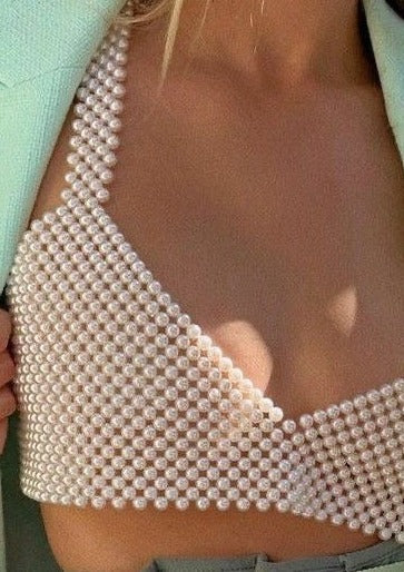 Parel Crop Top Handgemaakt Glanzend Design