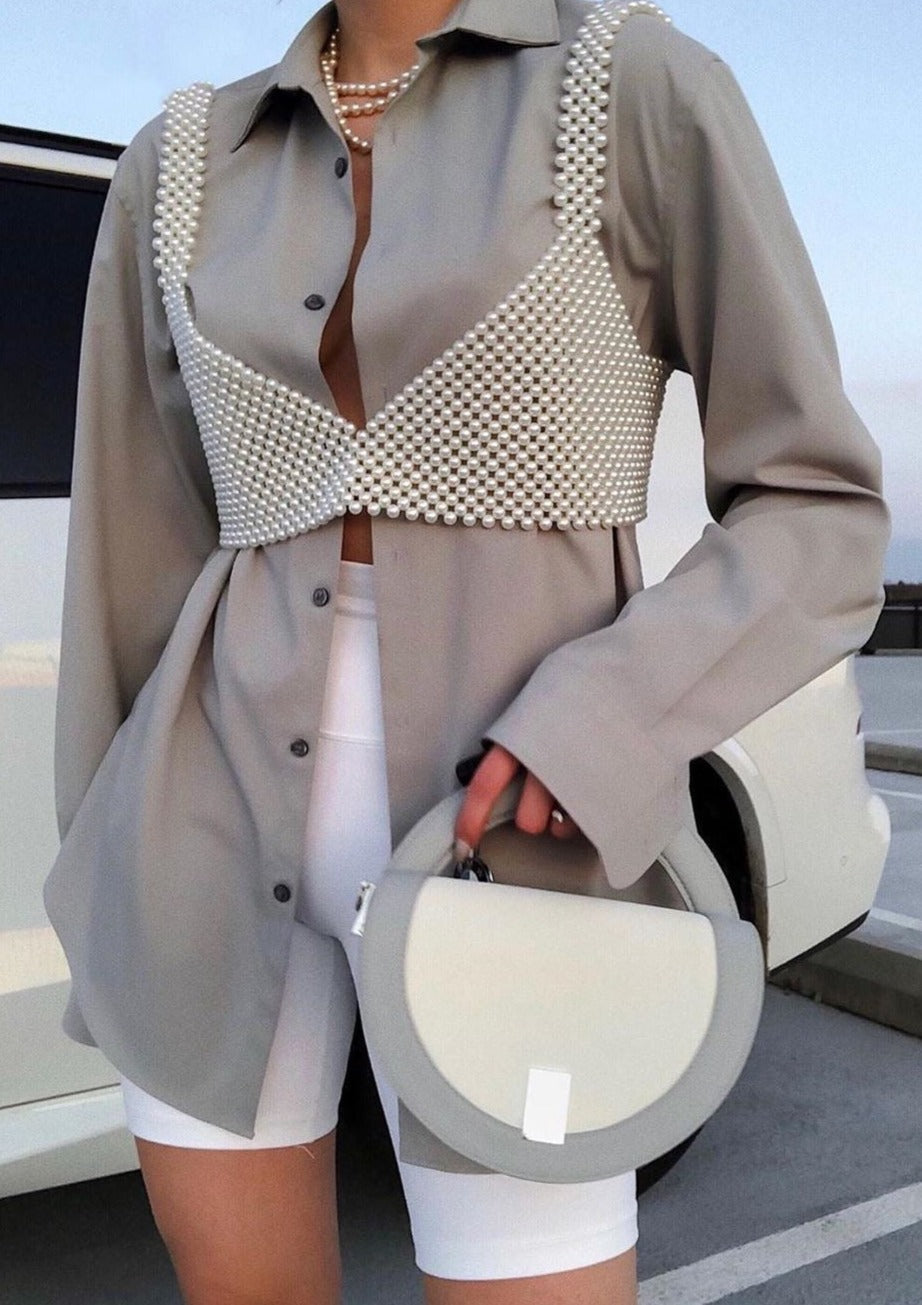 Parel Crop Top Handgemaakt Glanzend Design