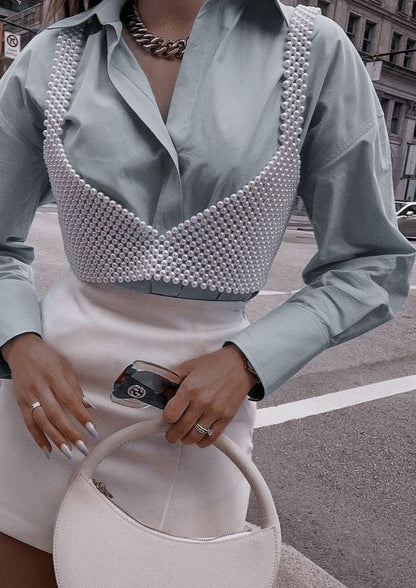 Parel Crop Top Handgemaakt Glanzend Design