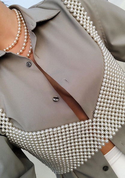 Parel Crop Top Handgemaakt Glanzend Design
