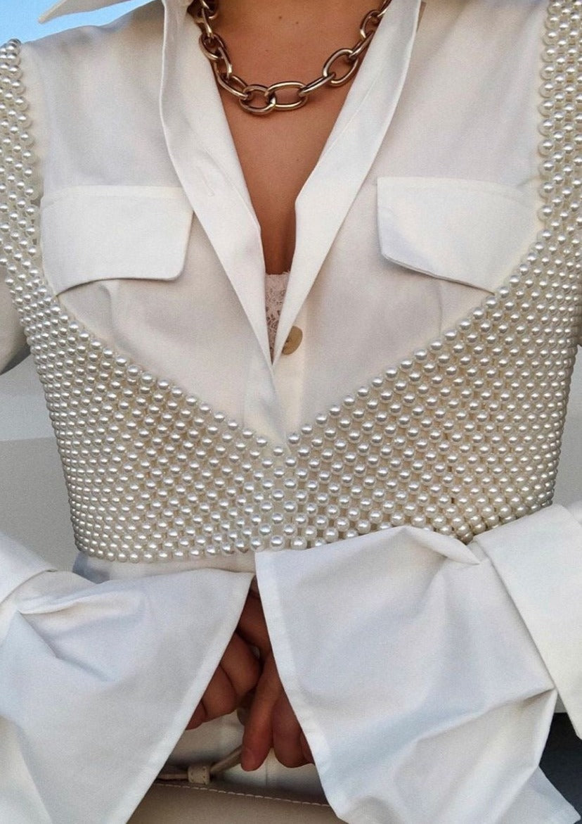Parel Crop Top Handgemaakt Glanzend Design