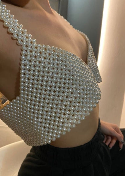Parel Crop Top Handgemaakt Glanzend Design