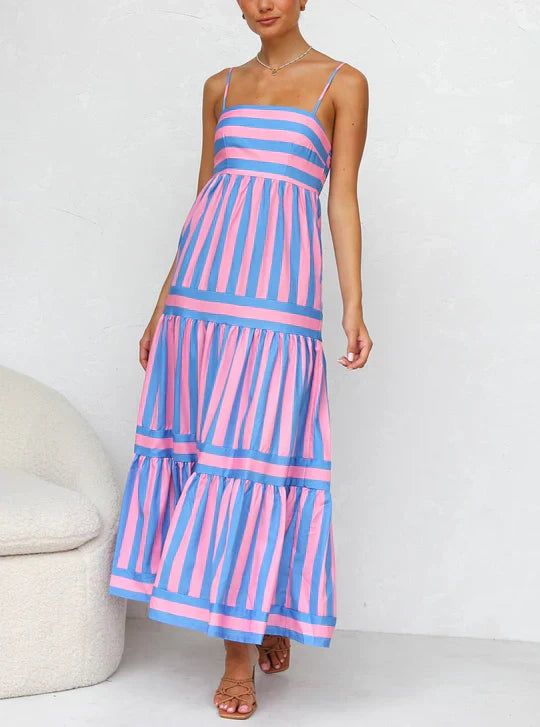 Gestreepte Zomerjurk voor Vrouw Maxi Model
