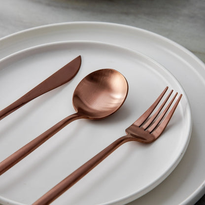 Minimalistisch Bestekset Titanium-Coating 18/10 Roestvrij Staal Premium Servies Modern Tafelgerei Luxe Eetgerei Chique Tafelstyling Elegant Cutlery Set 4 tot 16 Personen