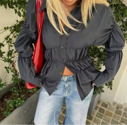 Vrouwelijke Blouse met Ruches en Plofmouwen - StudioMarella