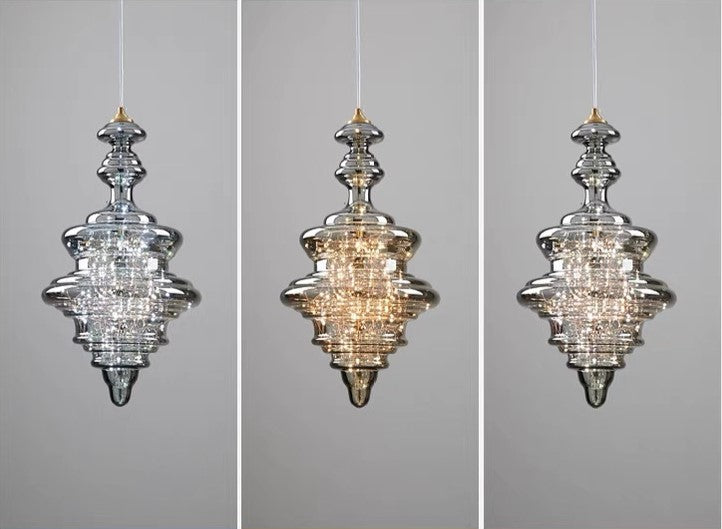 Grijze glazen hanglamp met sterrenhemel-effect voor eetkamer, bar of keukeneiland