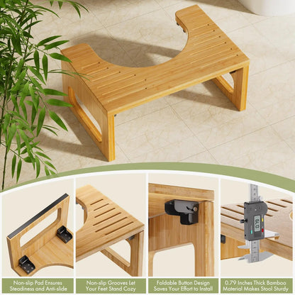 Inklapbare Bamboe Toiletsteun met Antislip Voetjes 41×27×18cm voor Stabiele Houding en Comfort