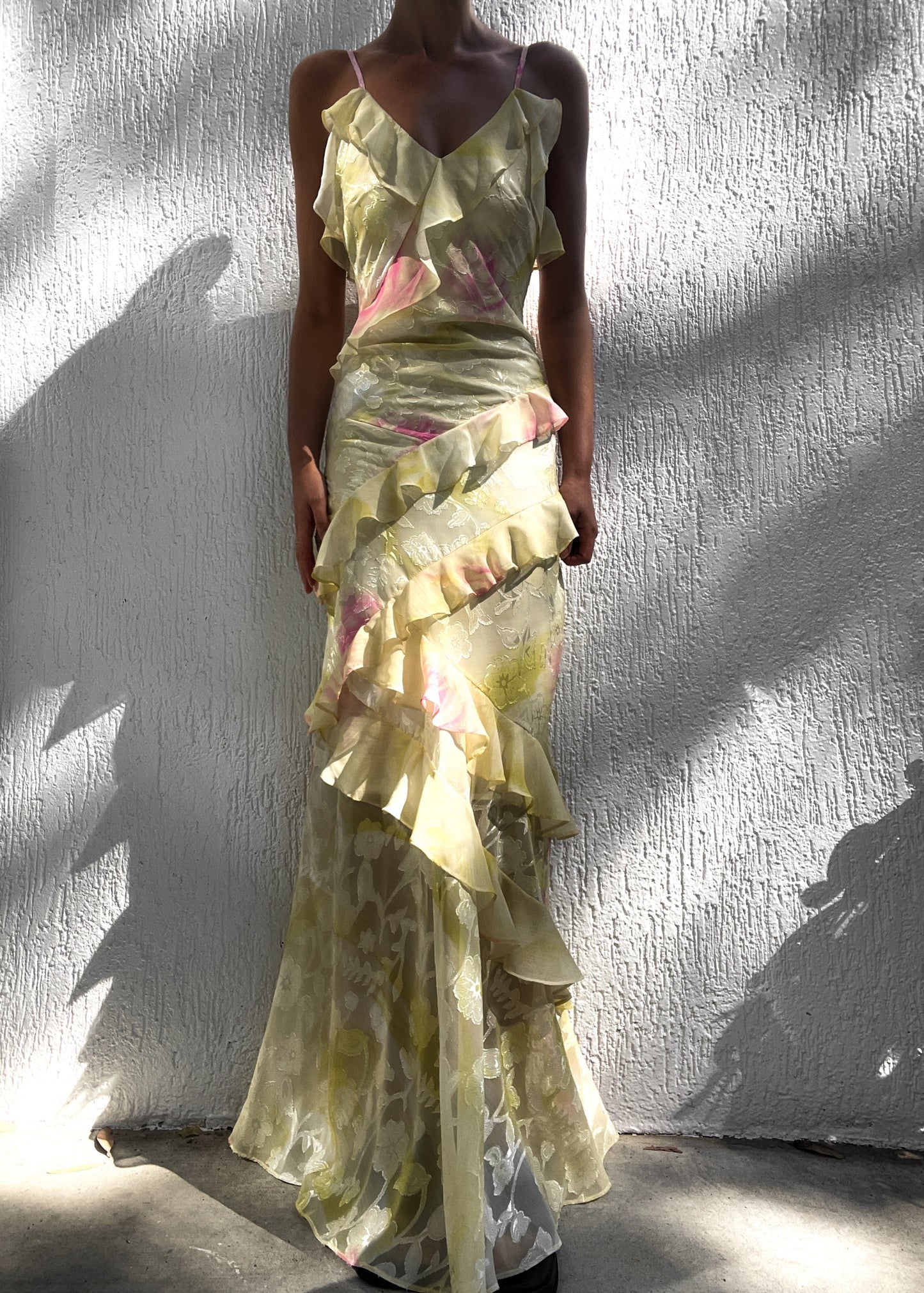 Gele Maxi Jurk Chiffon Ruches Zomerjurk Vrouwen - StudioMarella