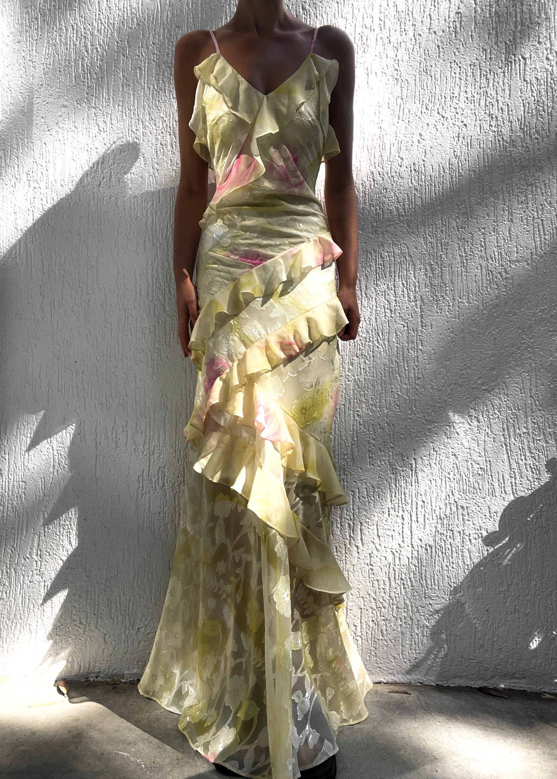 Gele Maxi Jurk Chiffon Ruches Zomerjurk Vrouwen - StudioMarella