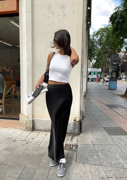 Maxi Rok van Satijn met Glans Comfy en Luchtig