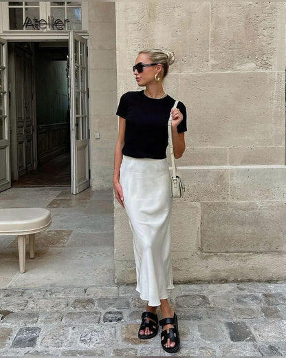 Maxi Rok van Satijn met Glans Comfy en Luchtig