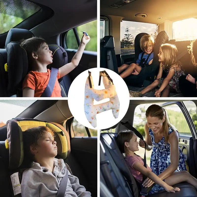 Autokussen Kind Hoofdsteun Katoenmix 67x50cm Beige Reiskussen Auto Neksteun Kinderstoel Lange Rit Comfort Slaapondersteuning