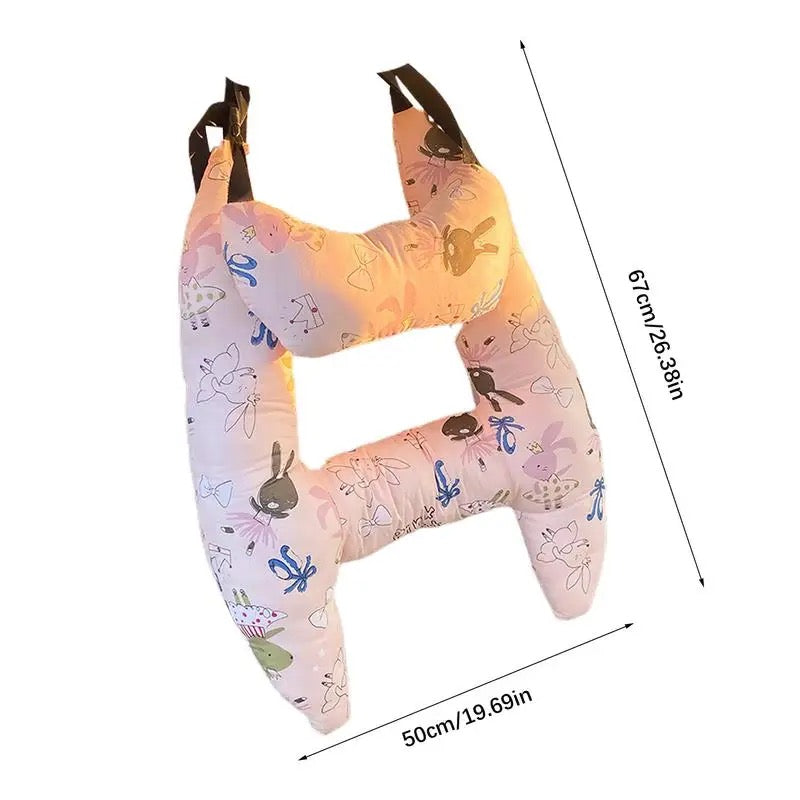 Autokussen Kind Hoofdsteun Katoenmix 67x50cm Beige Reiskussen Auto Neksteun Kinderstoel Lange Rit Comfort Slaapondersteuning