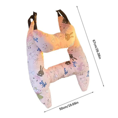 Autokussen Kind Hoofdsteun Katoenmix 67x50cm Beige Reiskussen Auto Neksteun Kinderstoel Lange Rit Comfort Slaapondersteuning