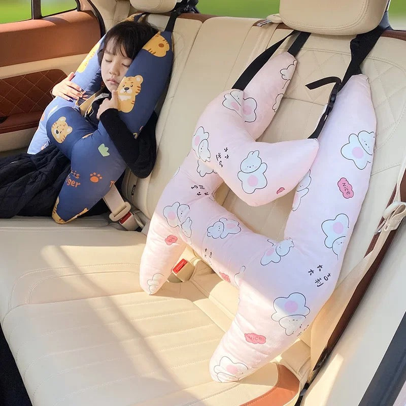 Autokussen Kind Hoofdsteun Katoenmix 67x50cm Beige Reiskussen Auto Neksteun Kinderstoel Lange Rit Comfort Slaapondersteuning
