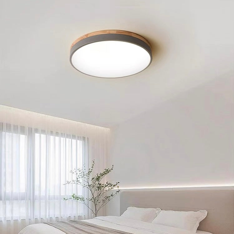 Ronde Plafondlamp met LED en Natuurlijk Hout — Scandinavisch Design met Dimfunctie