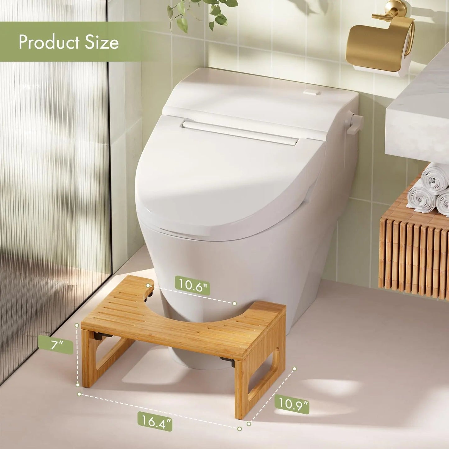 Inklapbare Bamboe Toiletsteun met Antislip Voetjes 41×27×18cm voor Stabiele Houding en Comfort
