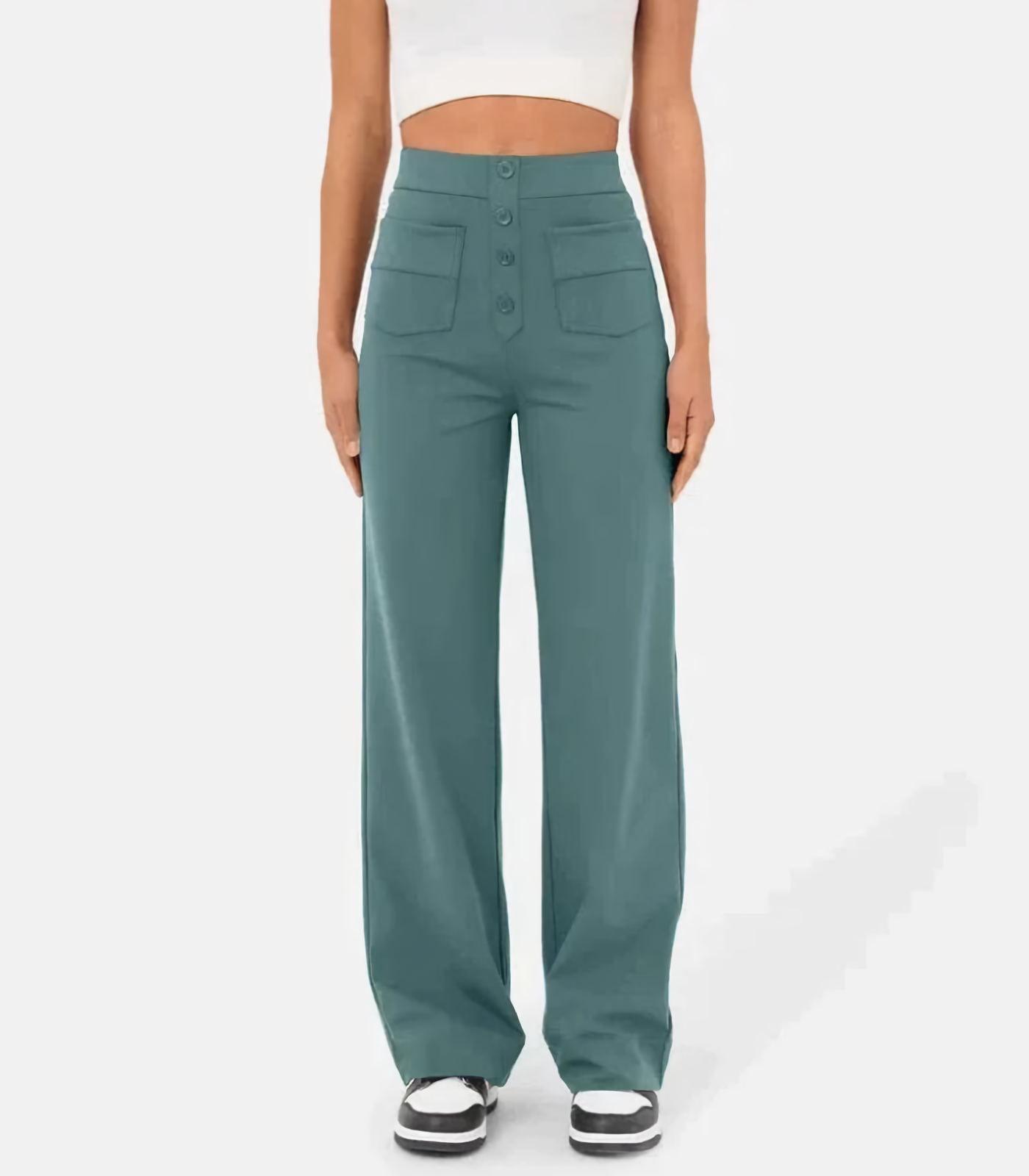 Hoge Taille Broek met Knoopsluiting Comfortabel