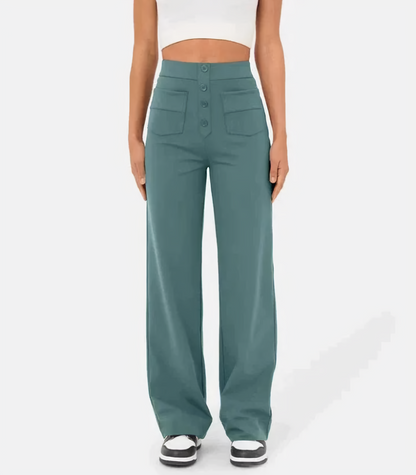Hoge Taille Broek met Knoopsluiting Comfortabel