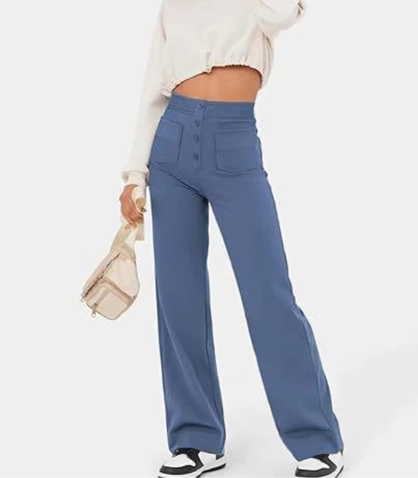 Hoge Taille Broek met Knoopsluiting Comfortabel