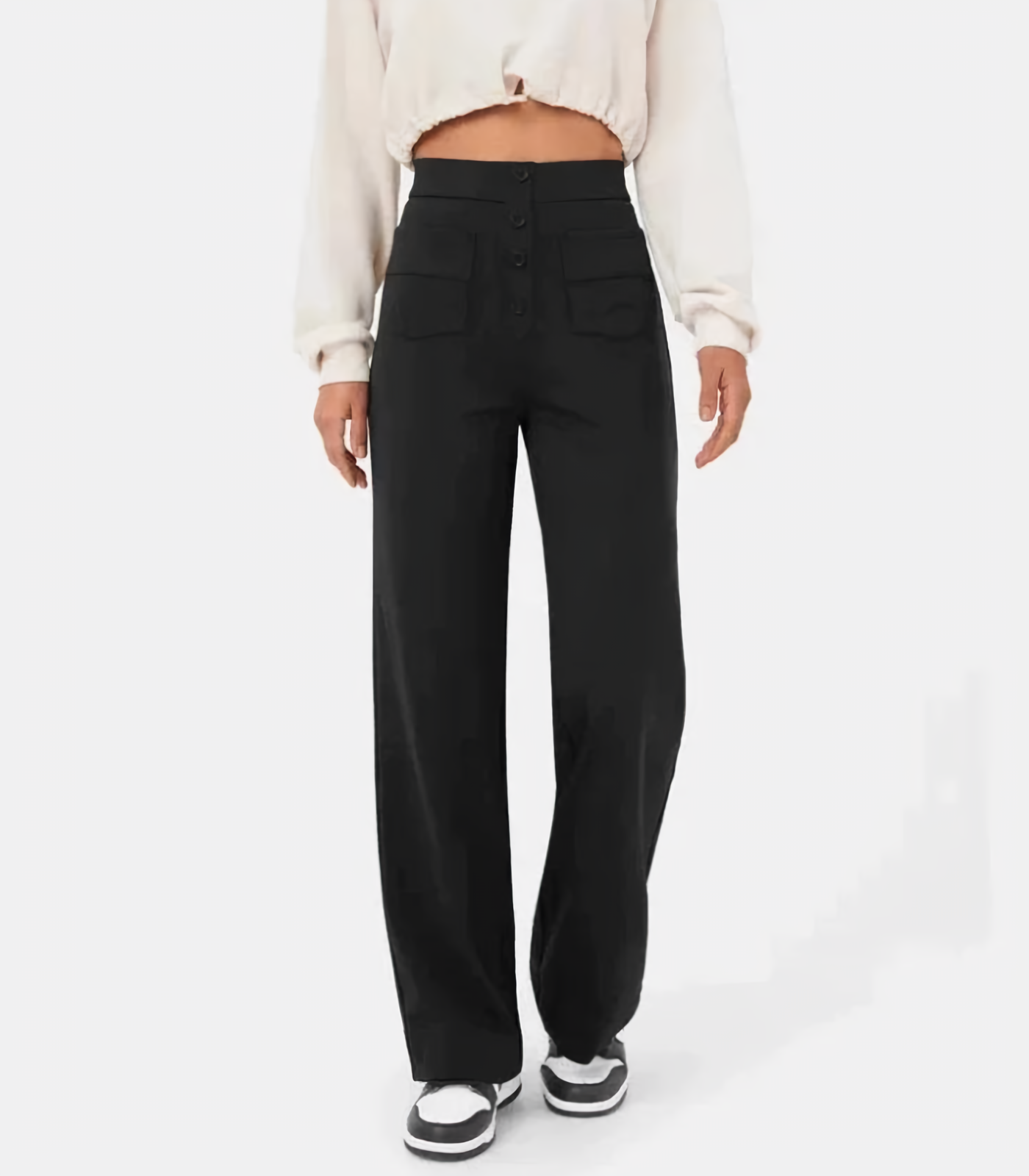 Hoge Taille Broek met Knoopsluiting Comfortabel