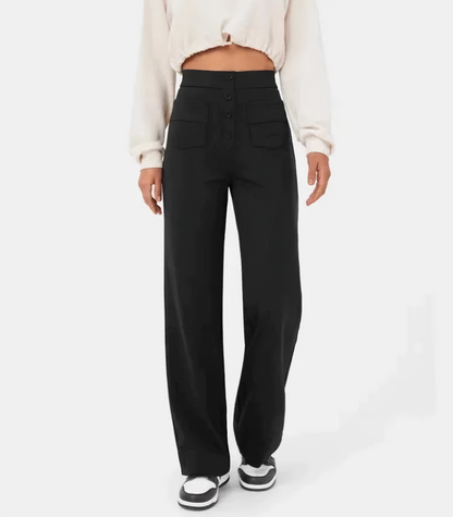 Hoge Taille Broek met Knoopsluiting Comfortabel