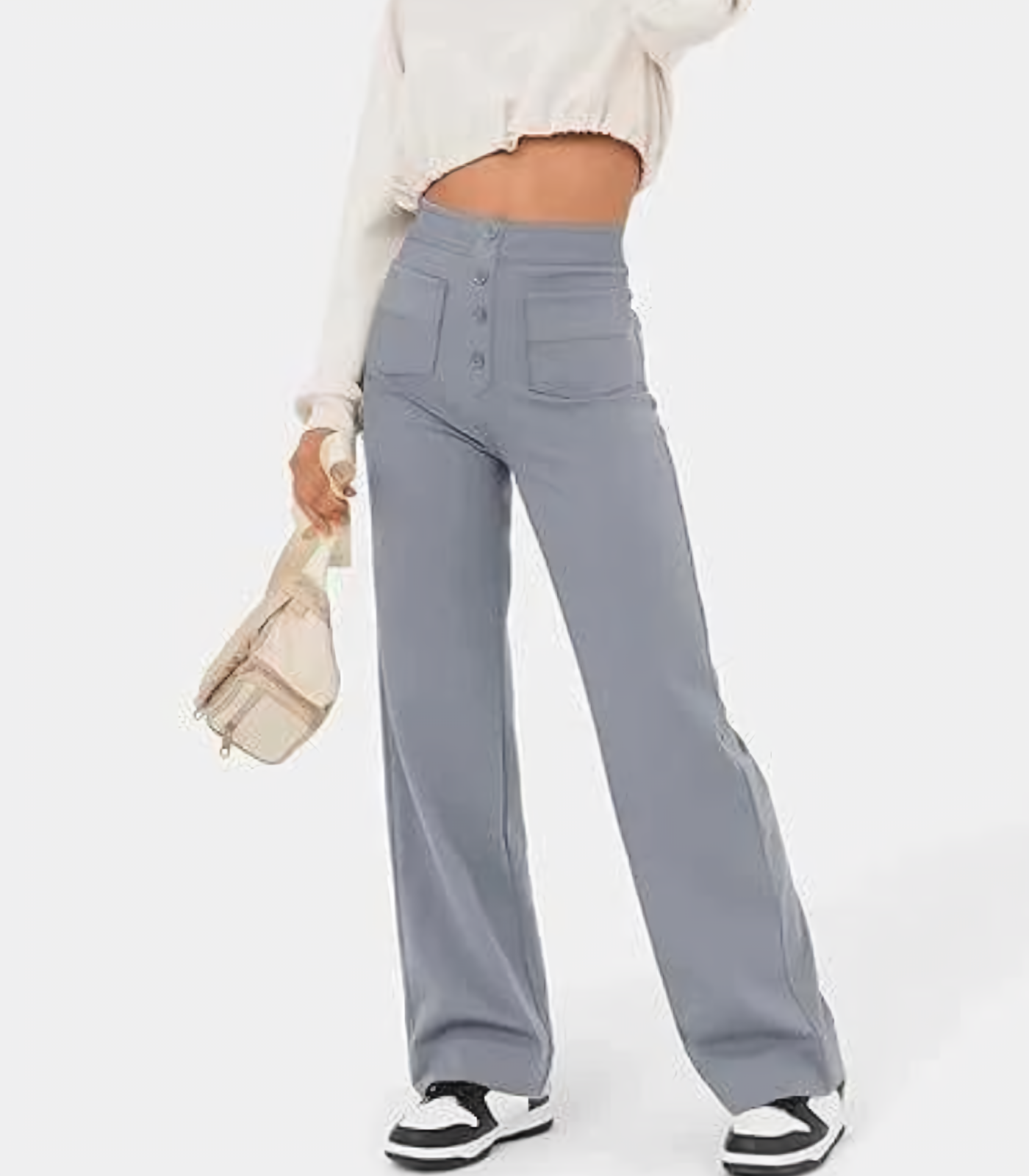 Hoge Taille Broek met Knoopsluiting Comfortabel