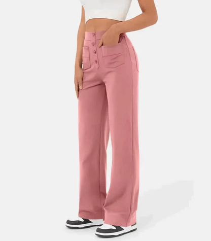 Hoge Taille Broek met Knoopsluiting Comfortabel
