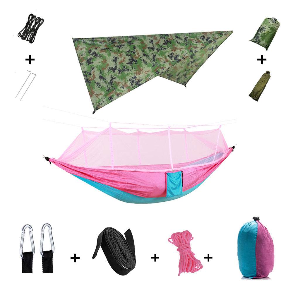 Camping Hangmat voor 2 Personen met Regenscherm en Muskietennet
