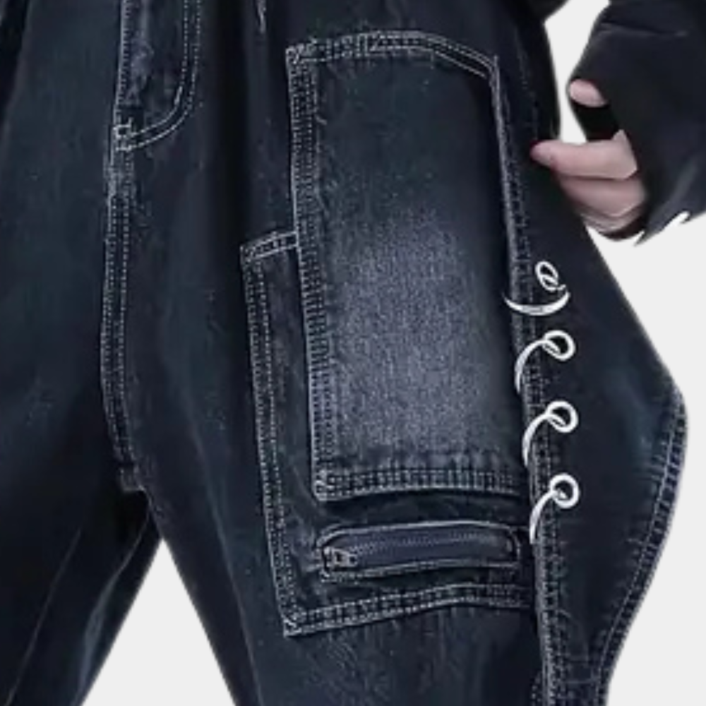 Heren Cargo Jeans Lichtblauw Streetwear Stijl