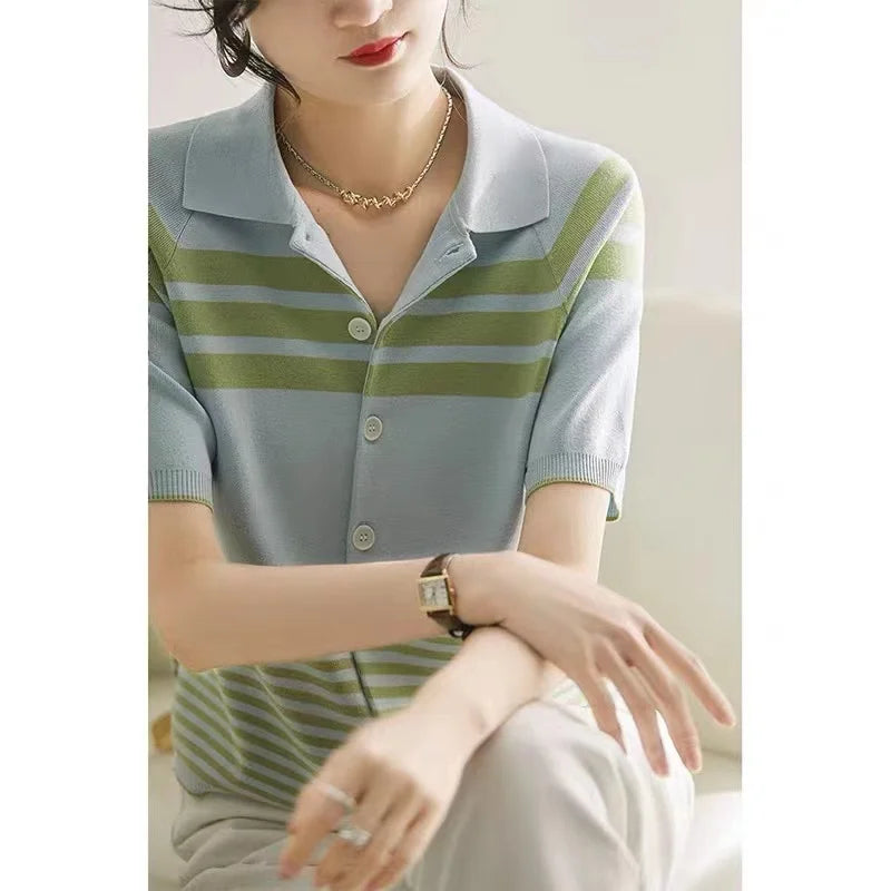 Vrouwen Polo Top Lichte Zomer Kleding IJszijde Stof