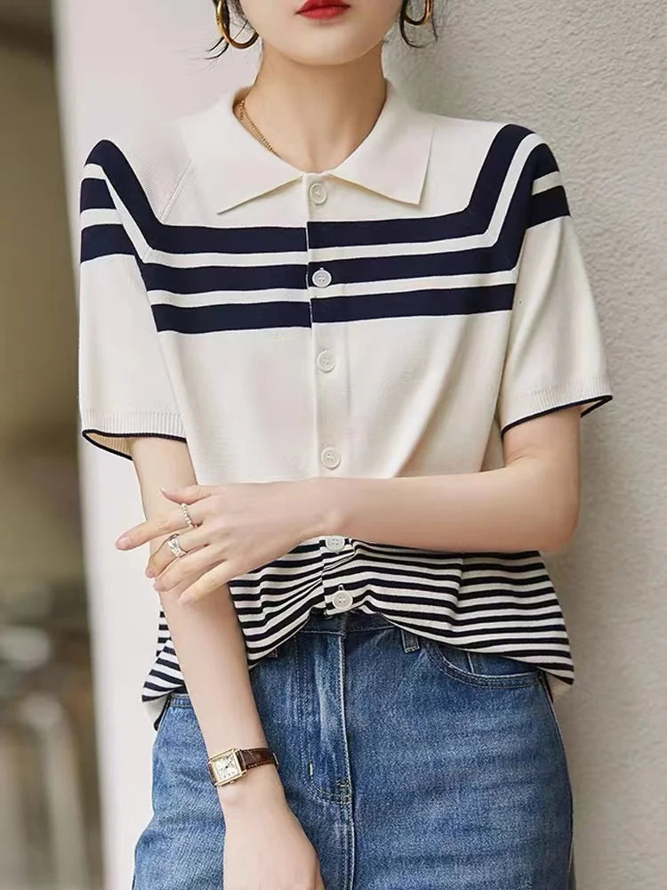 Vrouwen Polo Top Lichte Zomer Kleding IJszijde Stof