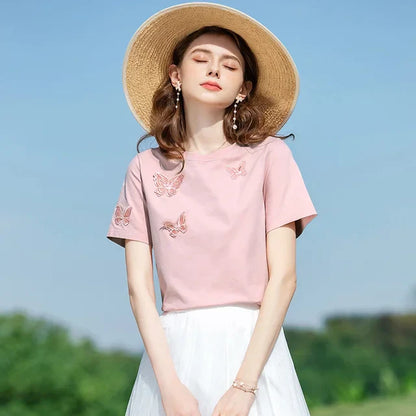 Vrouwelijk Zomer T-shirt met Vlinderprint en Leuke Design - StudioMarella