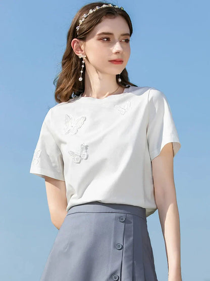 Vrouwelijk Zomer T-shirt met Vlinderprint en Leuke Design