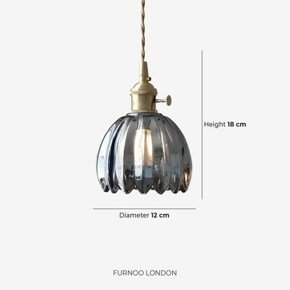 MAREN Hanglamp – Japanse Bloemvormige Glazen Lamp met Zacht Diffuus Licht – Verkrijgbaar in Groen, Transparant, Amber en Rookgrijs – Ø12cm x H18cm
