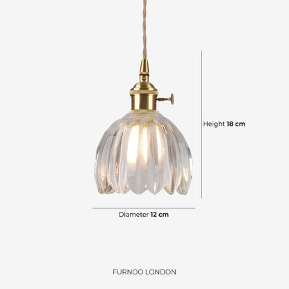 MAREN Hanglamp – Japanse Bloemvormige Glazen Lamp met Zacht Diffuus Licht – Verkrijgbaar in Groen, Transparant, Amber en Rookgrijs – Ø12cm x H18cm
