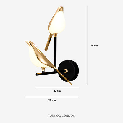 Vogel Wandlamp - Moderne Sculptuurverlichting met Natuurlijke Vormen - Matglas Diffuus Licht - Gouden Afwerking