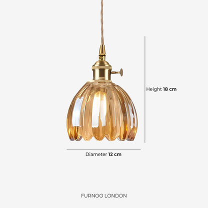 MAREN Hanglamp – Japanse Bloemvormige Glazen Lamp met Zacht Diffuus Licht – Verkrijgbaar in Groen, Transparant, Amber en Rookgrijs – Ø12cm x H18cm