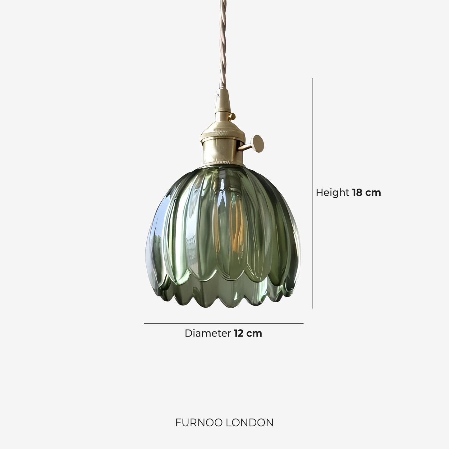 MAREN Hanglamp – Japanse Bloemvormige Glazen Lamp met Zacht Diffuus Licht – Verkrijgbaar in Groen, Transparant, Amber en Rookgrijs – Ø12cm x H18cm