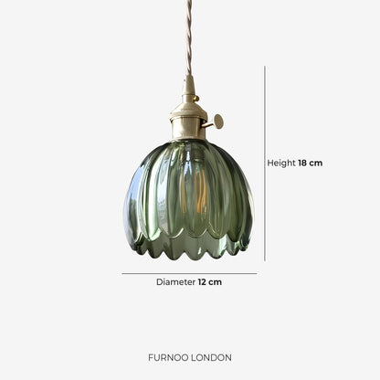 MAREN Hanglamp – Japanse Bloemvormige Glazen Lamp met Zacht Diffuus Licht – Verkrijgbaar in Groen, Transparant, Amber en Rookgrijs – Ø12cm x H18cm