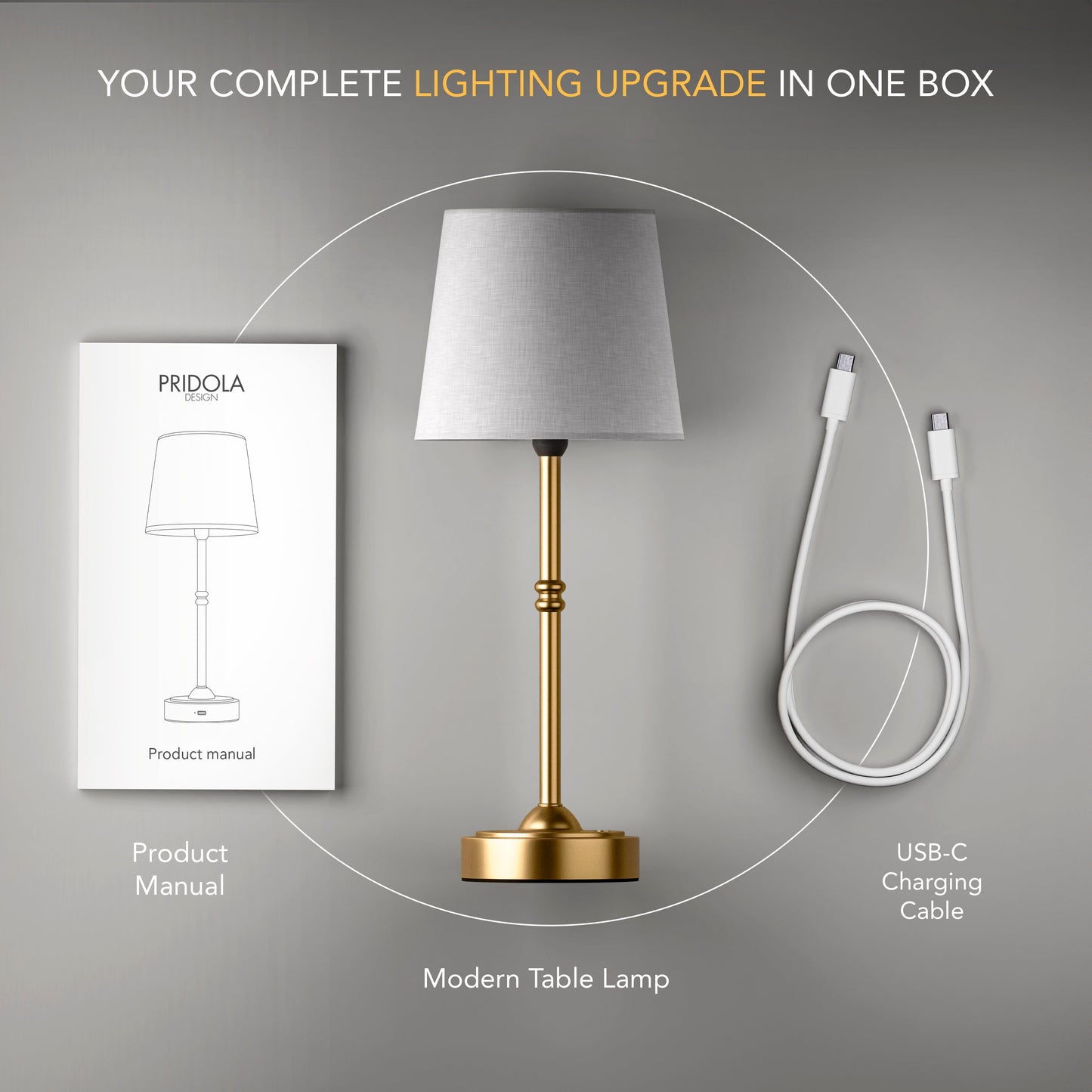 Tafellamp Oplaadbaar Draadloos Goud Wit Kap 40cm USB-C Touch Dimbaar Slaapkamer Woonkamer