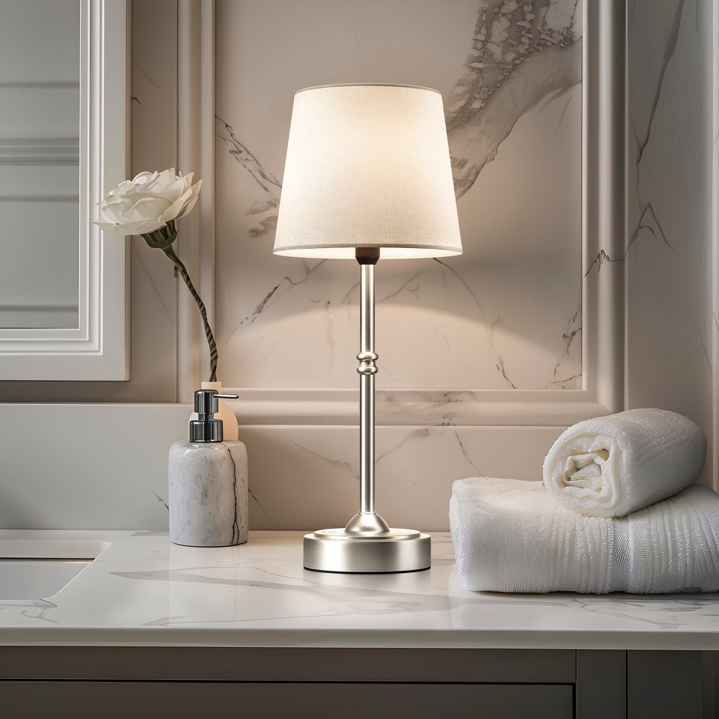 Tafellamp Oplaadbaar Draadloos Goud Wit Kap 40cm USB-C Touch Dimbaar Slaapkamer Woonkamer