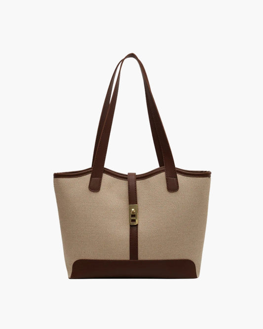 Schouderhandtas Canvas Leren Accenten Draaisluiting Stijlvol - StudioMarella
