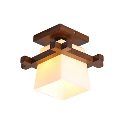 LED plafondlamp hout E27 wit Japandi hal slaapkamer woonkamer 20 cm vierkante plafondlamp Japanse stijl