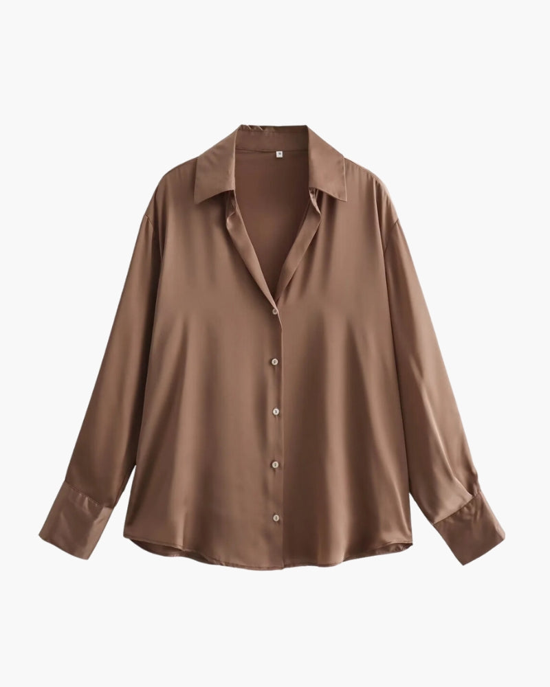 Dames Blouse van Satin met Knopen Elegante Pasvorm