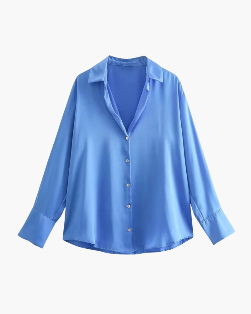 Dames Blouse van Satin met Knopen Elegante Pasvorm