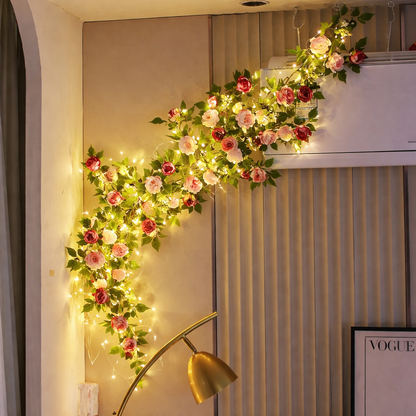 LED Lichtslinger met Roze Rozen voor Wanddecoratie – 5 Meter Sfeerlicht