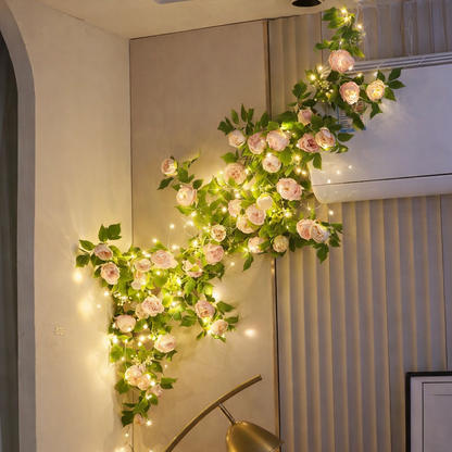 LED Lichtslinger met Roze Rozen voor Wanddecoratie – 5 Meter Sfeerlicht